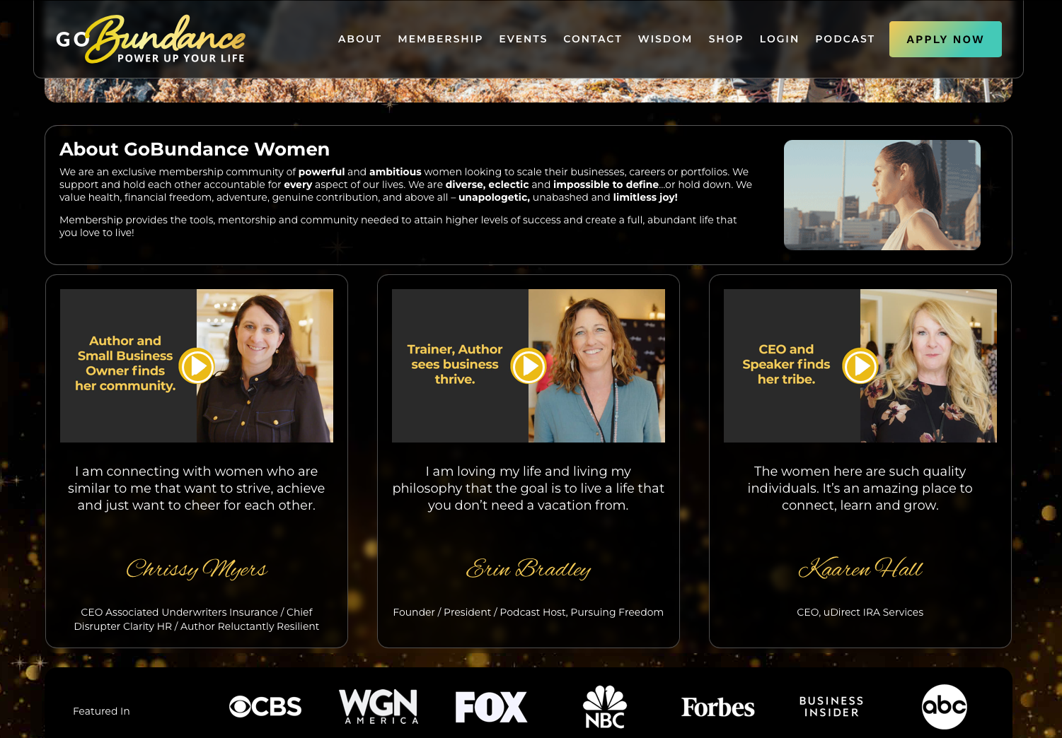 GoBundance Women homepage — alt view